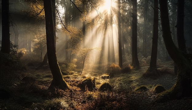 Vibrante follaje otoñal, una tranquila escena forestal generada por IA