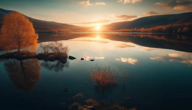 Foto gratuita el vibrante paisaje otoñal se refleja en un tranquilo estanque generado por ia