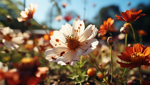 La vibrante pradera de flores silvestres florece bajo la brillante luz del sol del verano generada por la inteligencia artificial