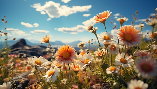 Foto gratuita una vibrante pradera de margaritas amarillas bajo el sol de verano generada por la inteligencia artificial