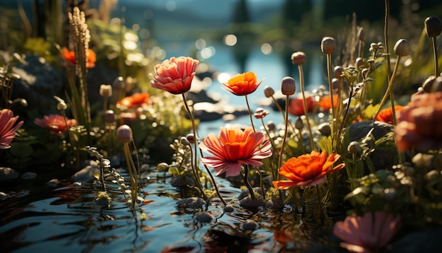 Foto gratuita un vibrante prado de flores coloridas en el sol de verano generado por la inteligencia artificial