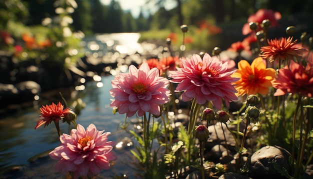 Un vibrante ramo de flores aporta belleza a la pradera de verano generado por la inteligencia artificial