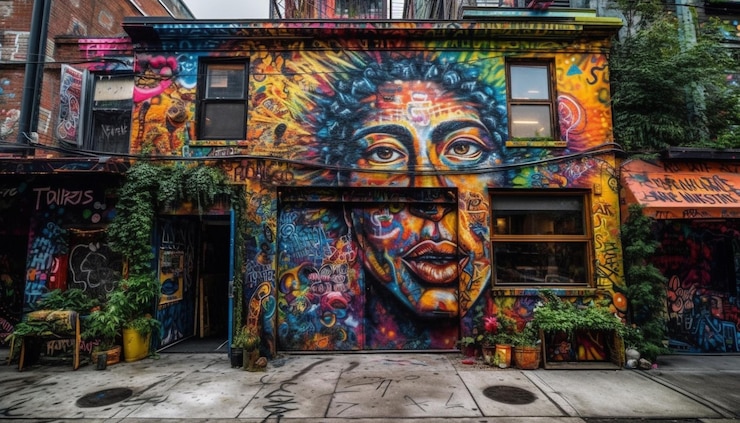 Foto gratuito la vibrante vida de la ciudad ilumina el mural del festival tradicional generado por ia