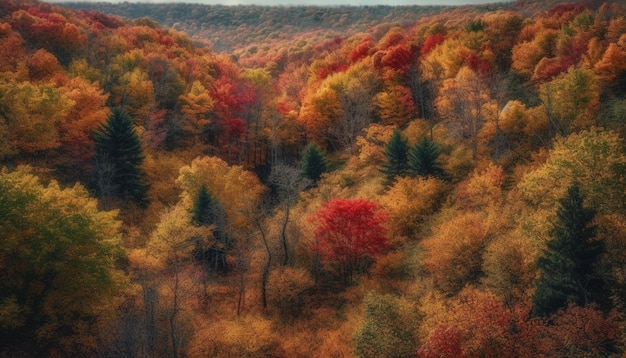 Vibrantes colores otoñales pintan el paisaje forestal generado por IA