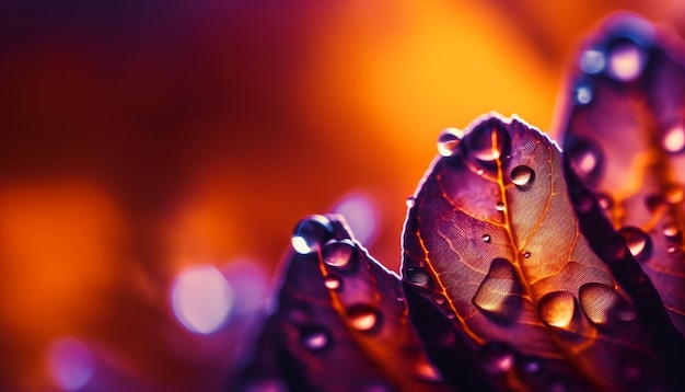 Las vibrantes hojas de otoño se reflejan en el agua cubierta de rocío generada por IA