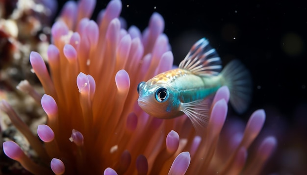 Foto gratuita vibrantes peces payaso nadando en un hermoso arrecife submarino generado por la ia