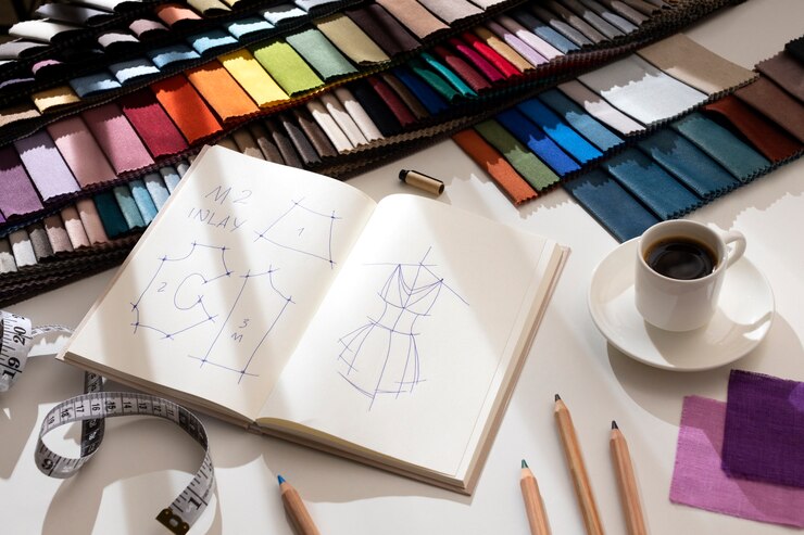 Foto gratuito vida muerta de la oficina de un diseñador de moda
