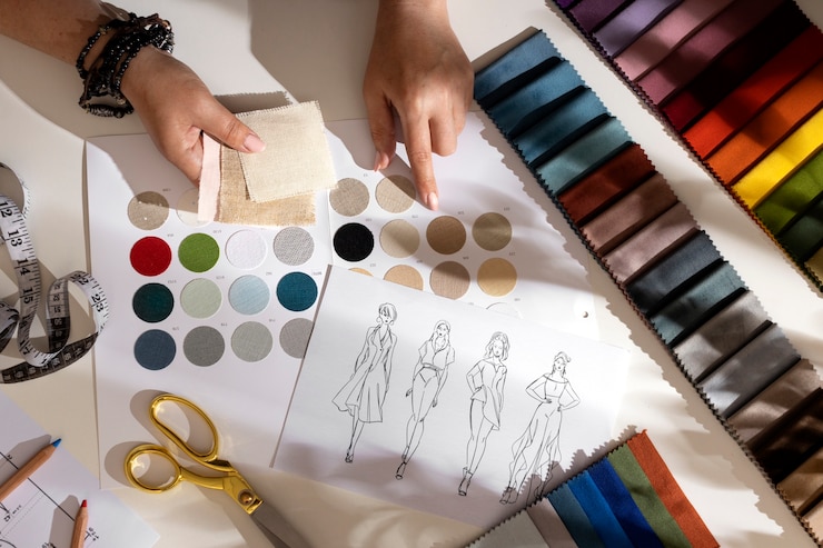 Foto gratuito vida muerta de la oficina de un diseñador de moda