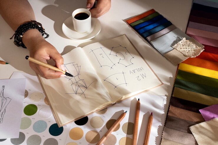 Foto gratuito vida muerta de la oficina de un diseñador de moda