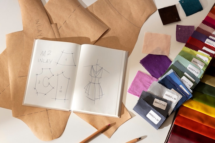 Foto gratuito vida muerta de la oficina de un diseñador de moda