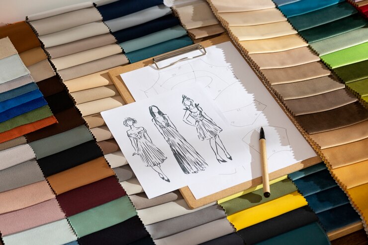 Foto gratuito vida muerta de la oficina de un diseñador de moda