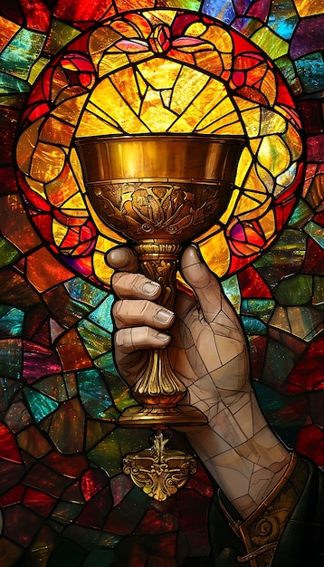 Foto gratuita vidrieras de colores con escena de la santa comunión