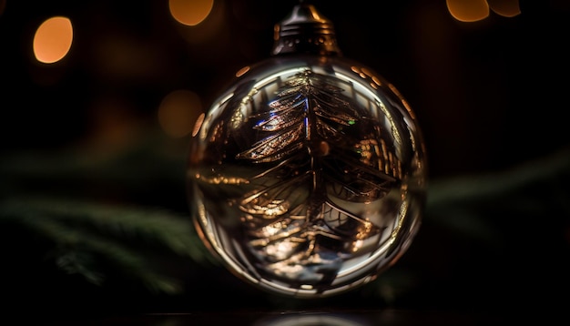 Foto gratuita vidrio brillante refleja luces navideñas brillantes en la noche generadas por ia