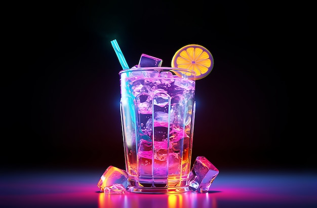 Foto gratuita vidrio futurista de colores brillantes con cóctel de refresco