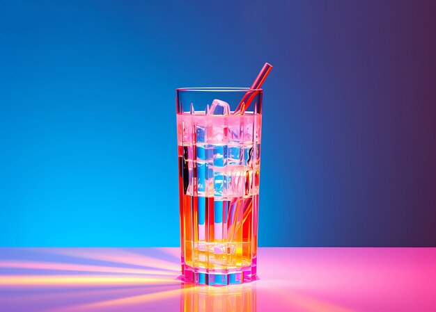 Vidrio futurista de colores brillantes con cóctel de refresco