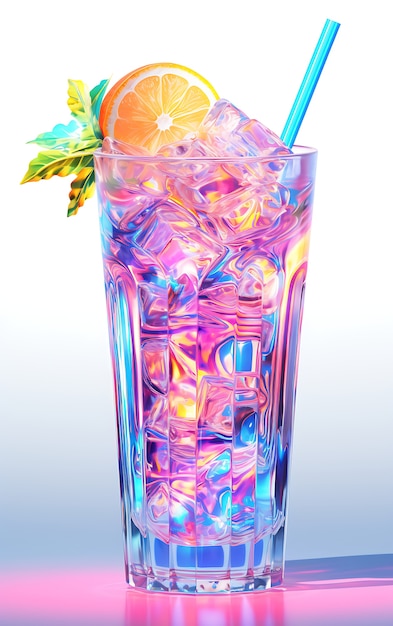 Foto gratuita vidrio futurista de colores brillantes con cóctel de refresco