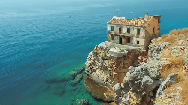 Foto gratuita una vieja casa en una isla en medio del océano.