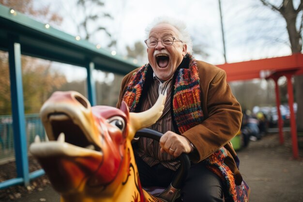 Un viejo alegre divirtiéndose.