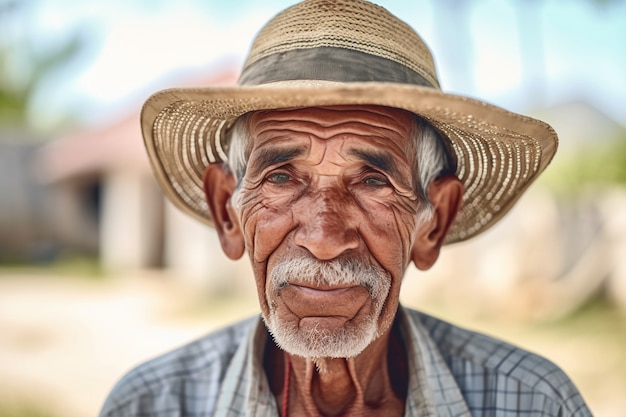 Viejo de frente con fuertes rasgos étnicos