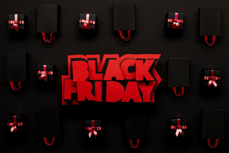 Foto gratuito viernes negro rojo y cajas de regalo.