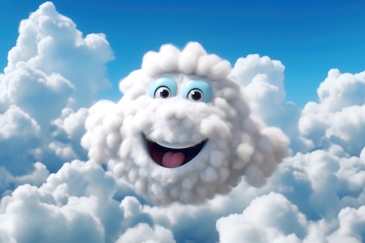 Photo Gratis view of 3d cartoon cloud with face