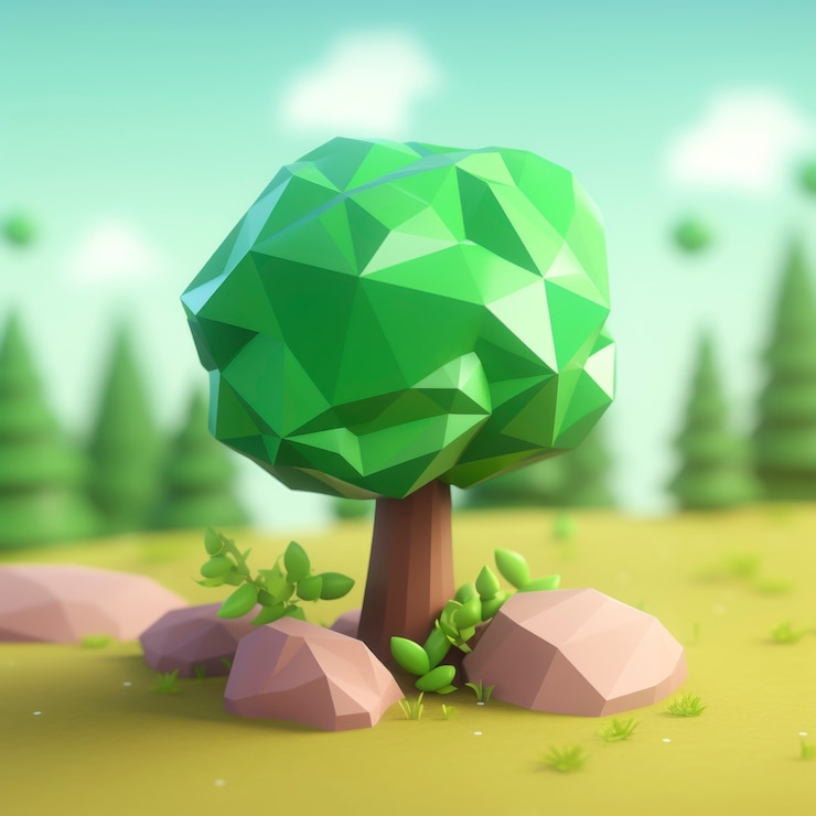 Photo Gratis view of 3d geometric tree with low graphics design