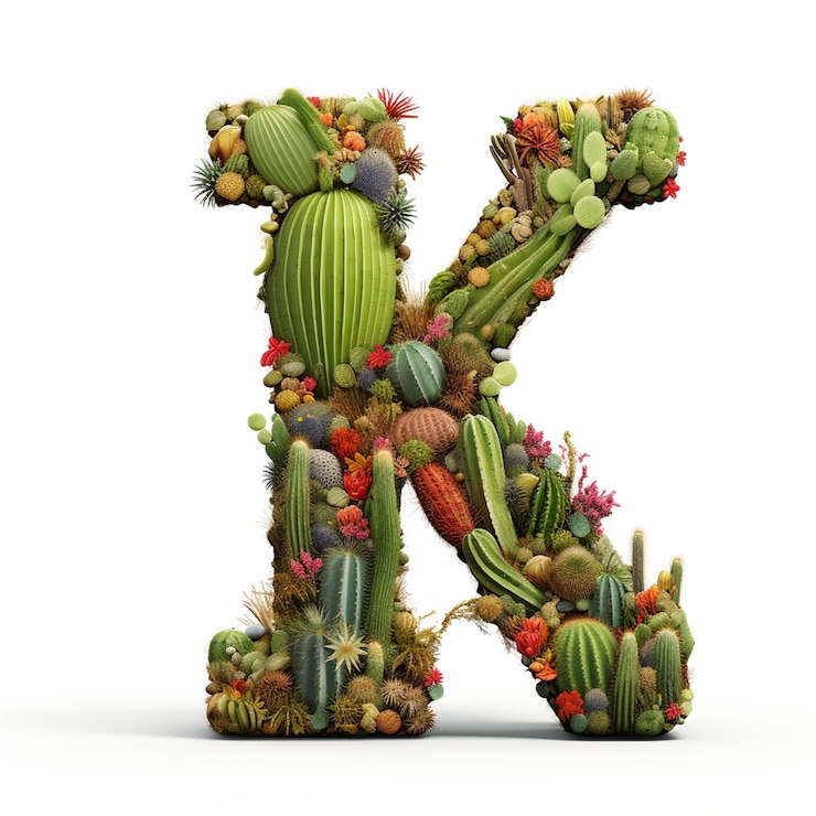 Photo Gratis view of 3d letter k with cactus