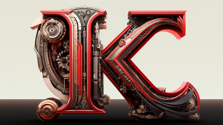 Photo Gratis view of 3d letter k with gear wheels