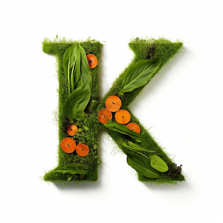 Photo Gratis view of 3d letter k with grass and leaves