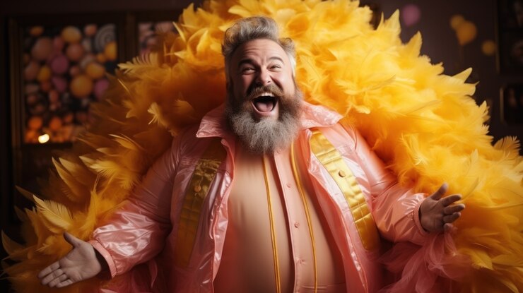 Photo Gratis view of funny man with feathers