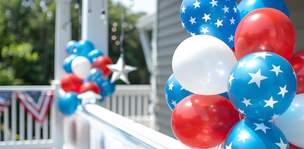 Foto gratuita view of house decorated with american flag colors ornaments for independence day celebration