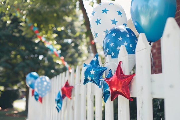 Foto gratuita view of house decorated with american flag colors ornaments for independence day celebration