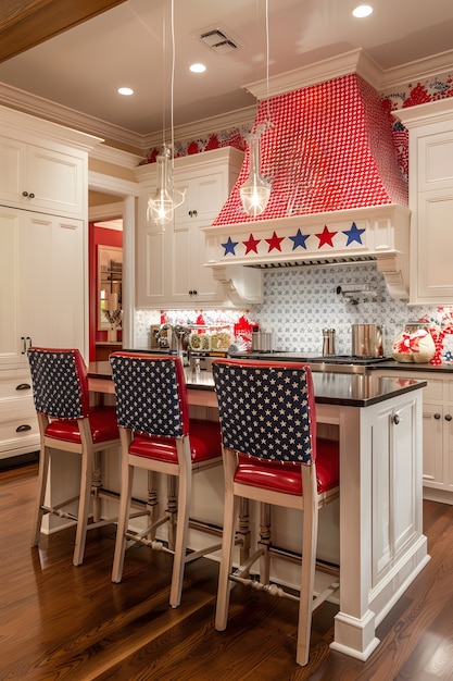 Foto gratuita view of house decorated with american flag colors ornaments for independence day celebration