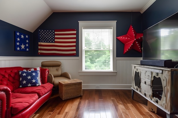 Foto gratuita view of house decorated with american flag colors ornaments for independence day celebration