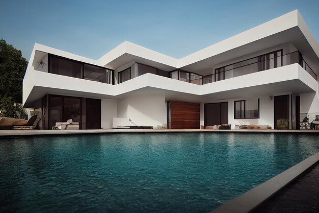 Villa de lujo con piscina espectacular diseño contemporáneo arte digital bienes raíces hogar casa y propiedad ge