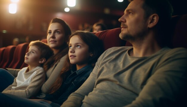 Vinculación familiar viendo películas juntas en el teatro generadas por IA