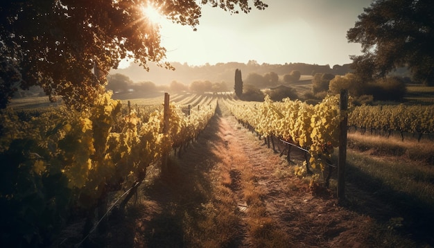 Foto gratuita viñedo bañado por el sol en la tranquila región de chianti generado por ia