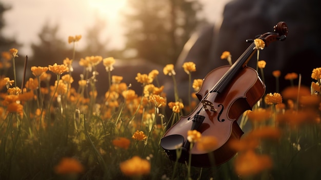 Foto gratuita un violín en una corona de flores.