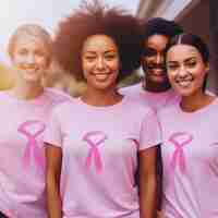 Foto gratuita visión frontal de mujeres con cintas rosadas