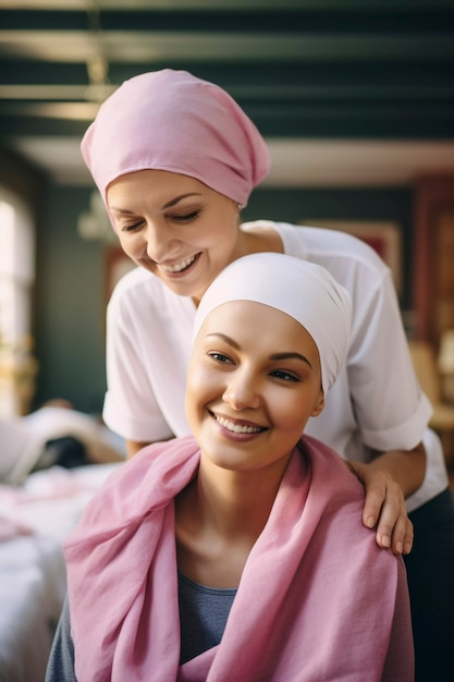 Visión frontal de mujeres sonrientes juntas