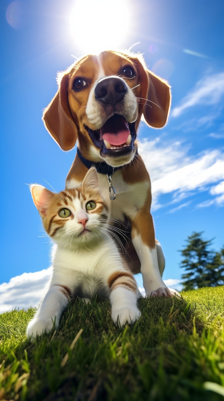 Foto gratuito visión de gatos y perros siendo amigos