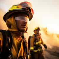 Foto gratuita visión lateral de los bomberos tratando de apagar un incendio forestal