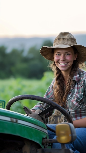 Visión de la mujer que trabaja en el sector agrícola para celebrar el día del trabajo para las mujeres.