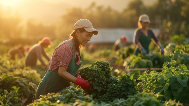 Visión de la mujer que trabaja en el sector agrícola para celebrar el día del trabajo para las mujeres.