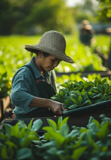 Visión de la mujer que trabaja en el sector agrícola para celebrar el día del trabajo para las mujeres.