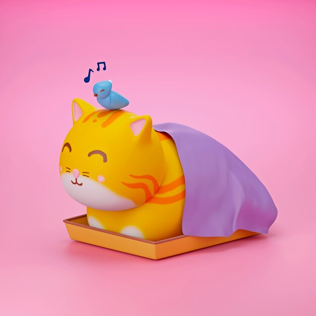 vista 3d del adorable gato mascota