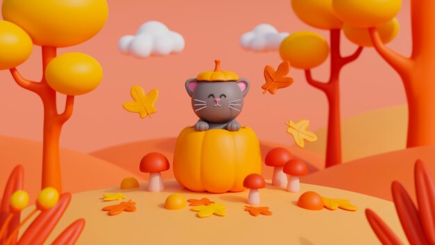 vista 3d del adorable gato mascota