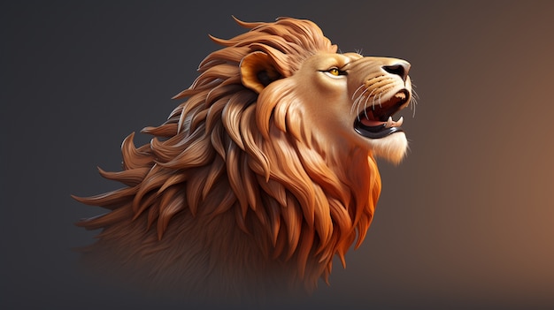 Vista de 3d cabeza de león feroz con melena