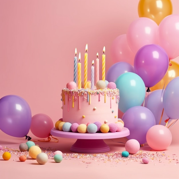 Foto gratuita vista 3d de un delicioso pastel con globos