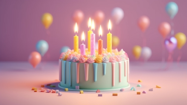 Foto gratuita vista 3d de un delicioso pastel con globos